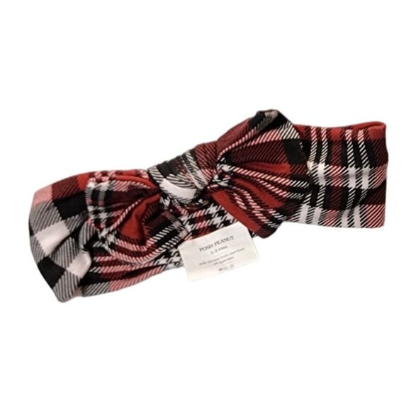 Baby Girl's Posh Peanut Plaid Headband Hair Bow 0-3 Months Bamboo Red Black - Picture 2 of 4